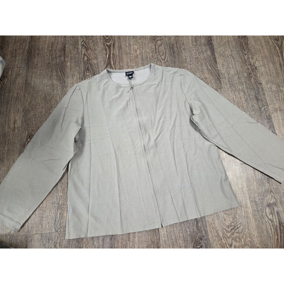 Eileen Fisher Large Made in USA Thin Zip Front Cardigan Gray/Beige Sweater - Picture 1 of 6
